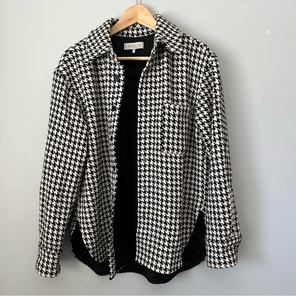 Wayf Black & White Houndstooth Jacquard Snap Up Oversized Shirt Jacket Size S - Picture 9 of 16